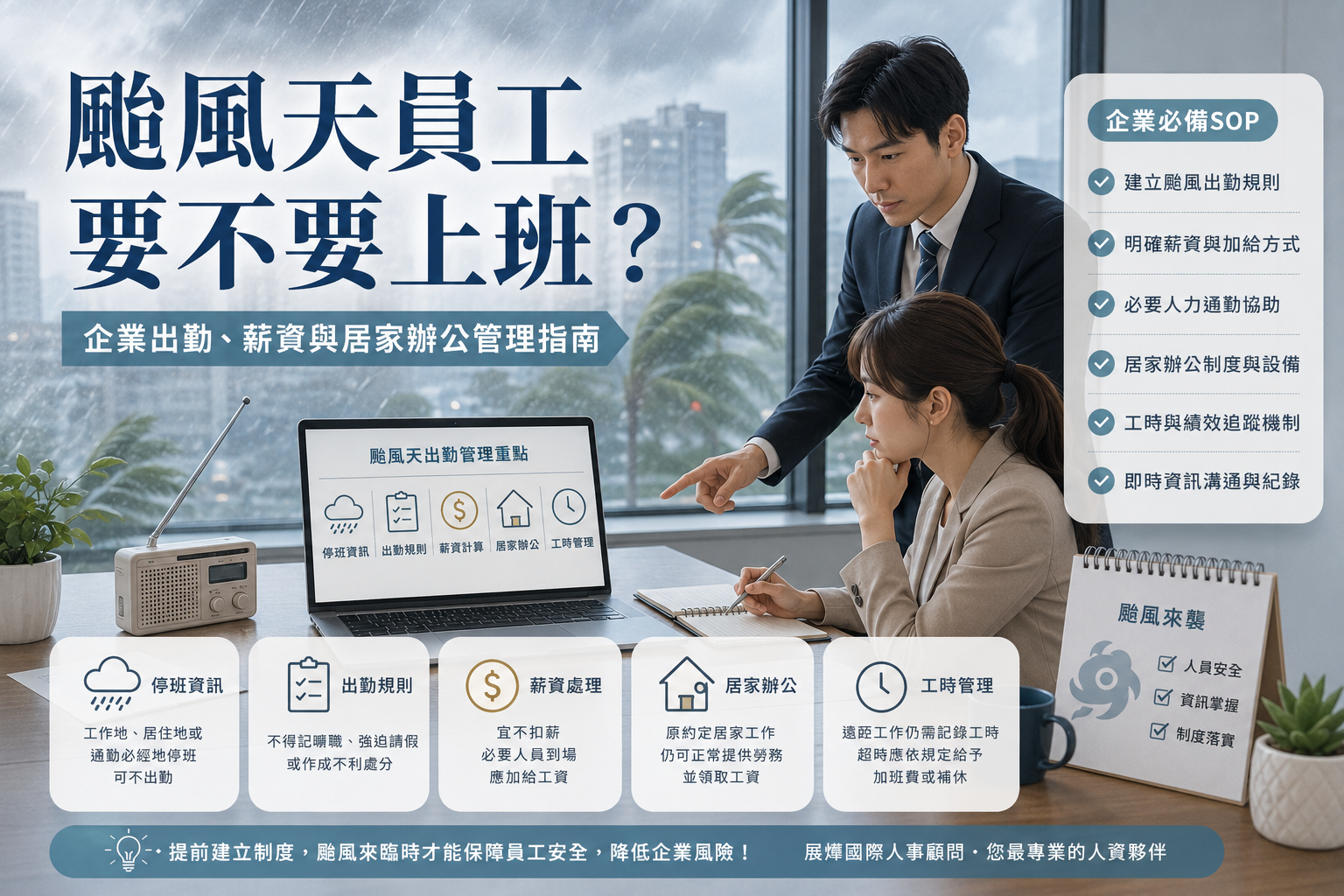 颱風天員工要不要上班？企業出勤、薪資與居家辦公管理指南